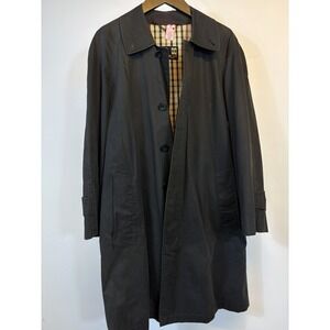 Vtg Daks DD London Signature Mens Black Trench Coat Plaid Lining Preppy Med